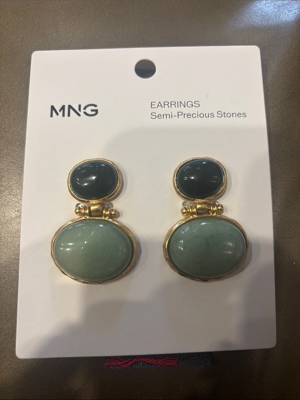 Mango Gold-Tone Earrings with Light Green and Dark Green Stones